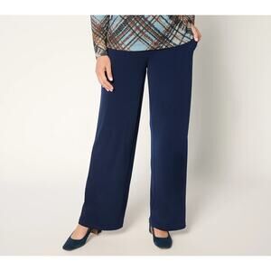 Susan Graver Womens Liquid Knit Wide Leg Pants With Button Detail Size 2X Blue